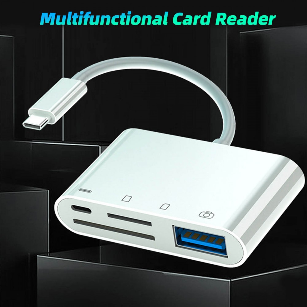 Lecteur USB-C vers cartes mémoire SD & Micro-SD et USB (4 en 1) pour MacBook & iPad - Blanc