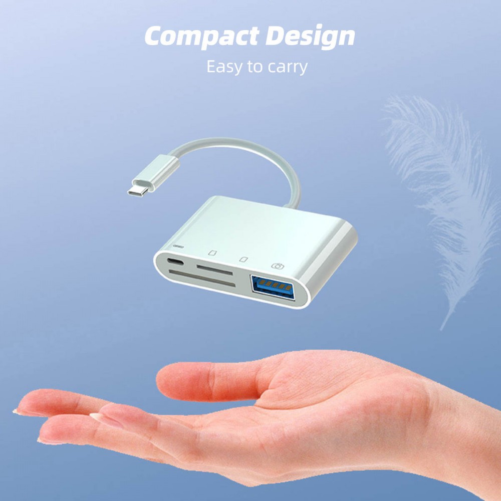 Lecteur USB-C vers cartes mémoire SD & Micro-SD et USB (4 en 1) pour MacBook & iPad - Blanc
