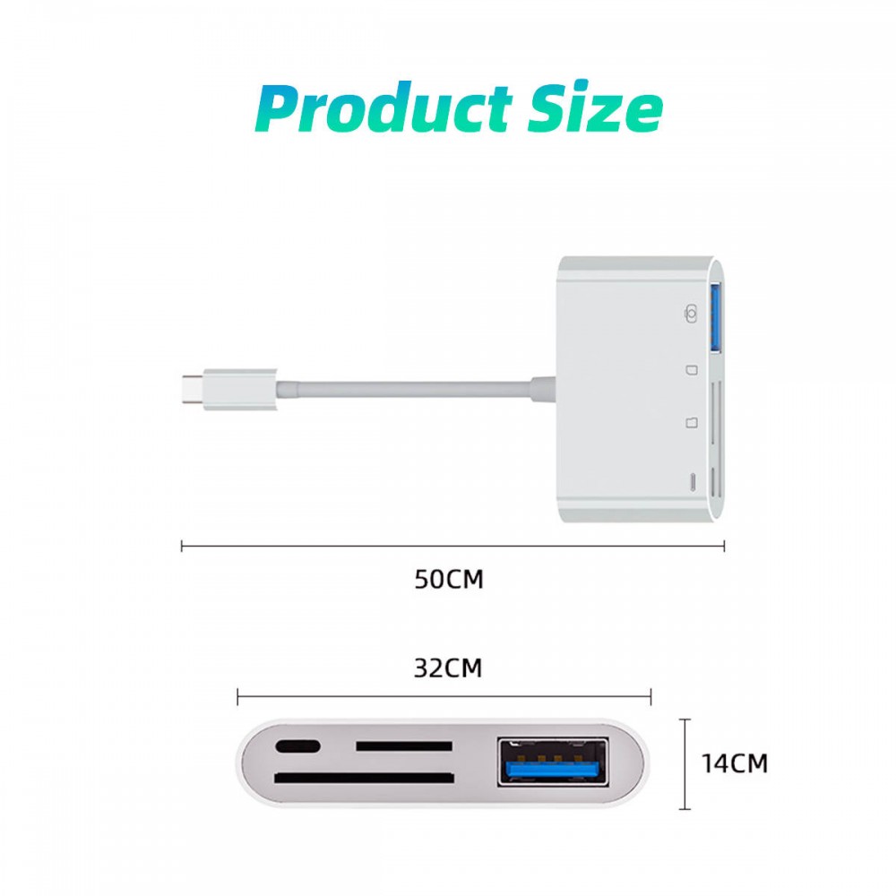 Lecteur USB-C vers cartes mémoire SD & Micro-SD et USB (4 en 1) pour MacBook & iPad - Blanc