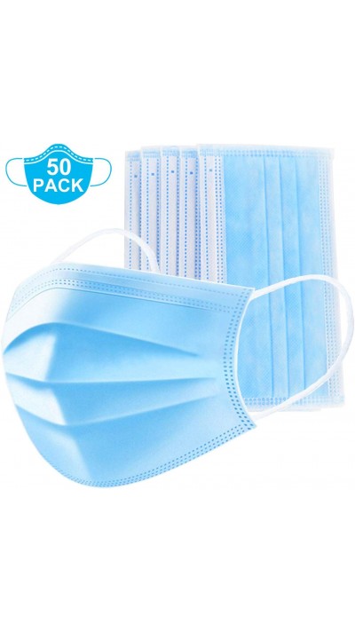 Lot de 50 masques chirurgicaux de protection jetables - Bleus