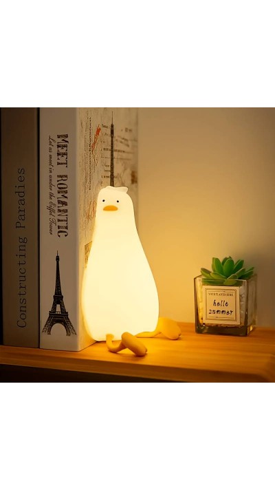 Lumière de nuit veilleuse canard mignon en silicone avec fonction tactile + USB-C - Blanc