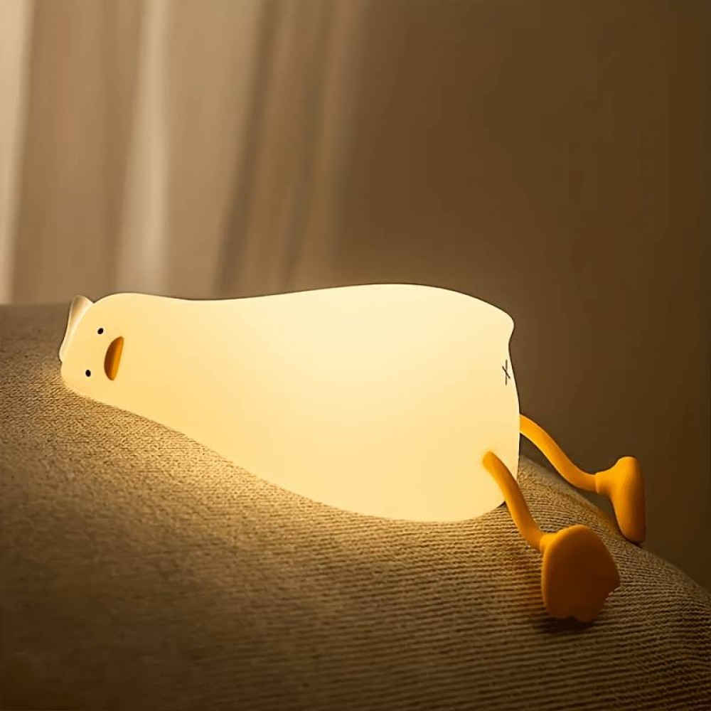 Lumière de nuit veilleuse canard mignon en silicone avec fonction tactile + USB-C - Blanc