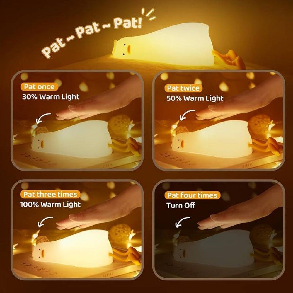 Lumière de nuit veilleuse canard mignon en silicone avec fonction tactile + USB-C - Blanc