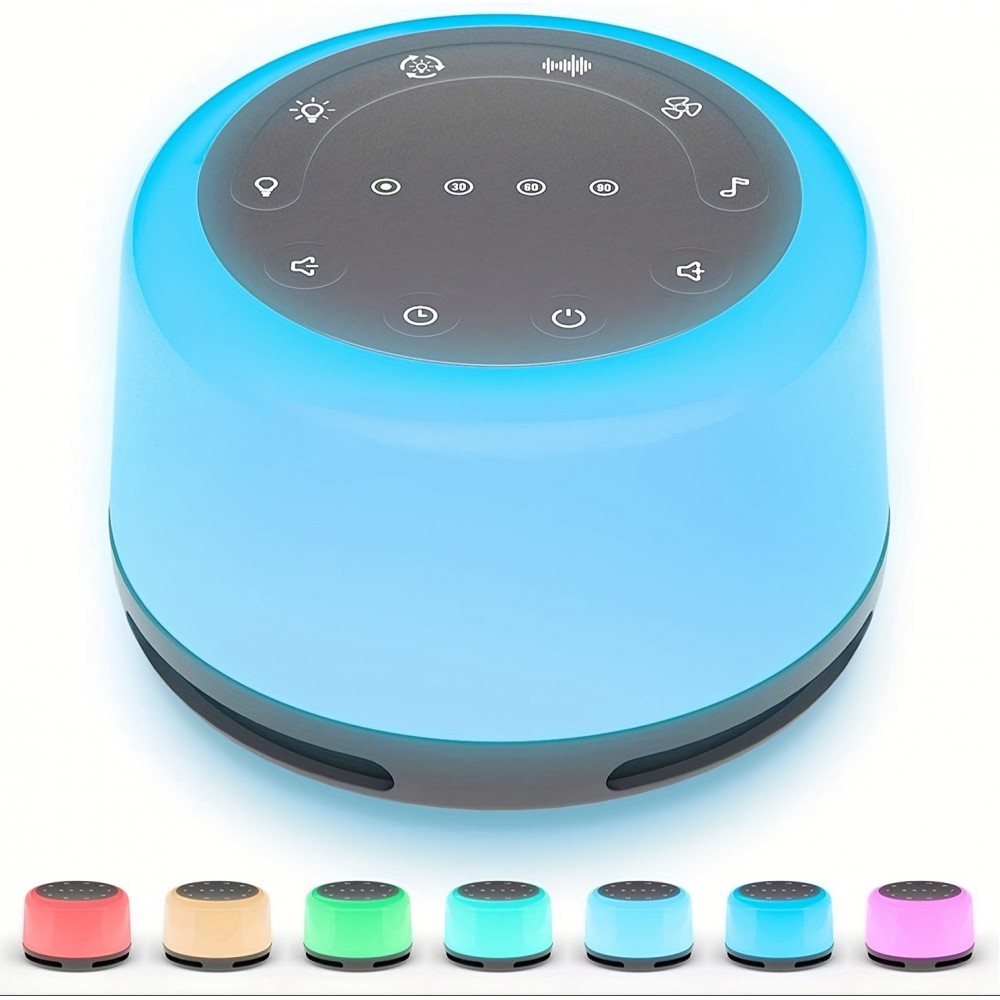 Machine à bruit blanc rechargeable avec lumières colorées (24 sons apaisants et minuterie) pour enfants et adultes