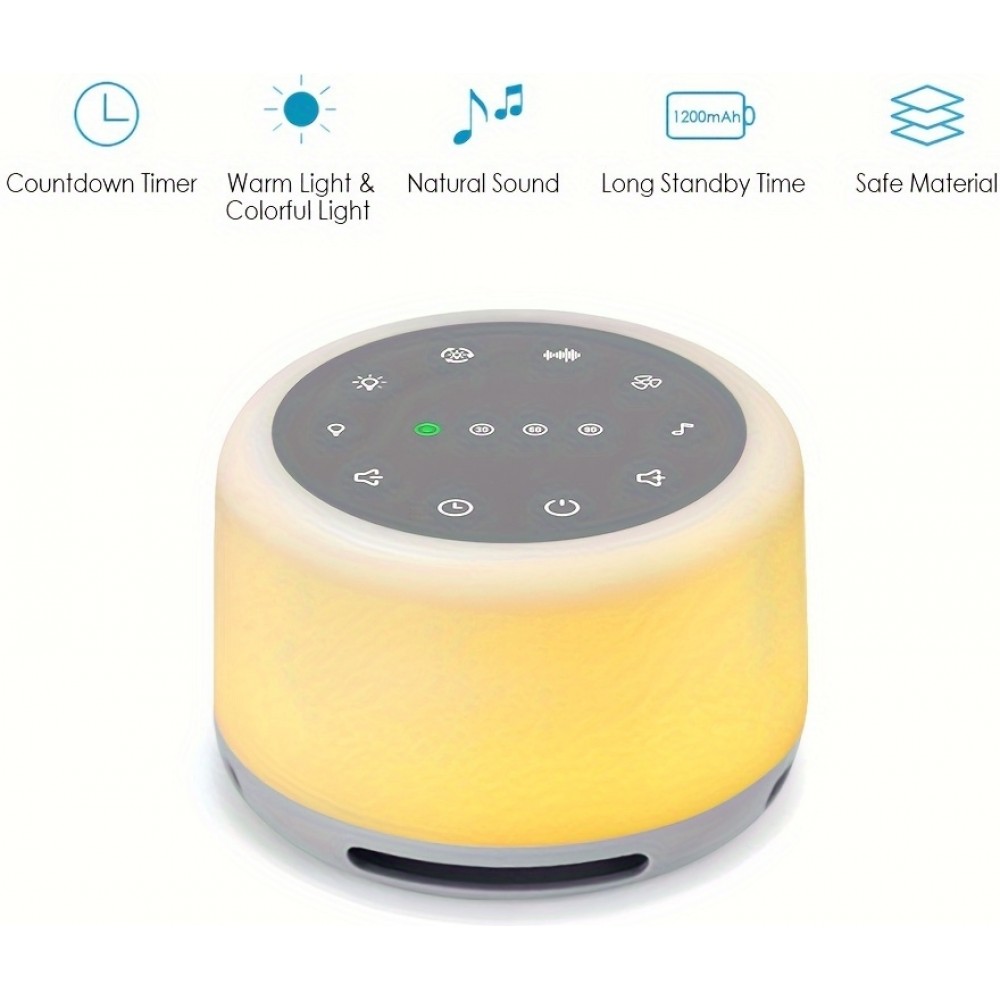 Machine à bruit blanc rechargeable avec lumières colorées (24 sons apaisants et minuterie) pour enfants et adultes