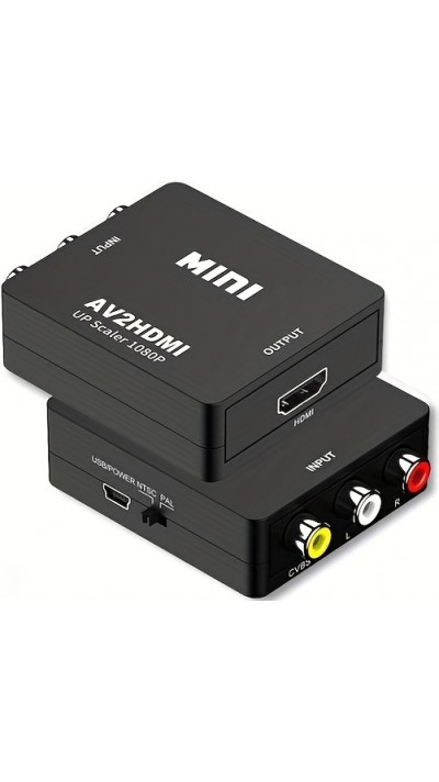 Mini adaptateur Cinch RCA AV vers HDMI 1080P Convertisseur pour TV / PC / console de jeux - Noir