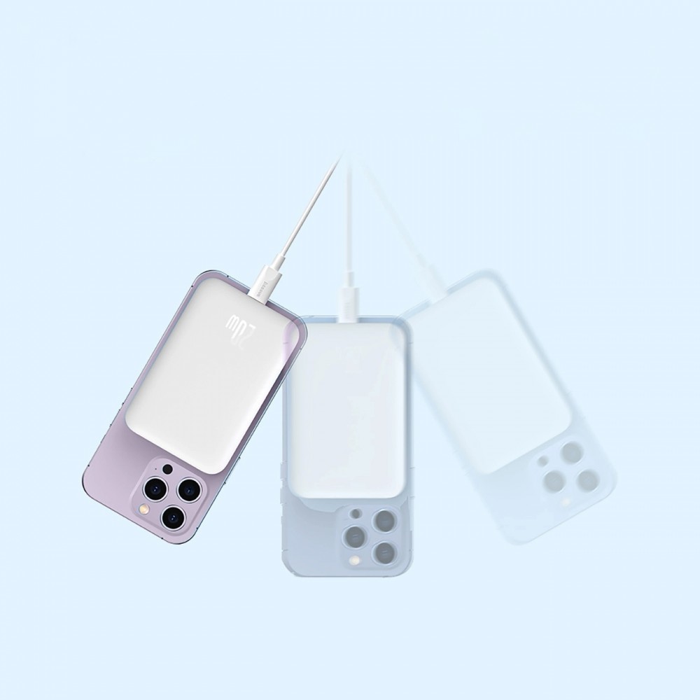 Mini batterie Externe Baseus MagSafe 6000mAh 20W avec Câble USB-C Power Bank - Blanc