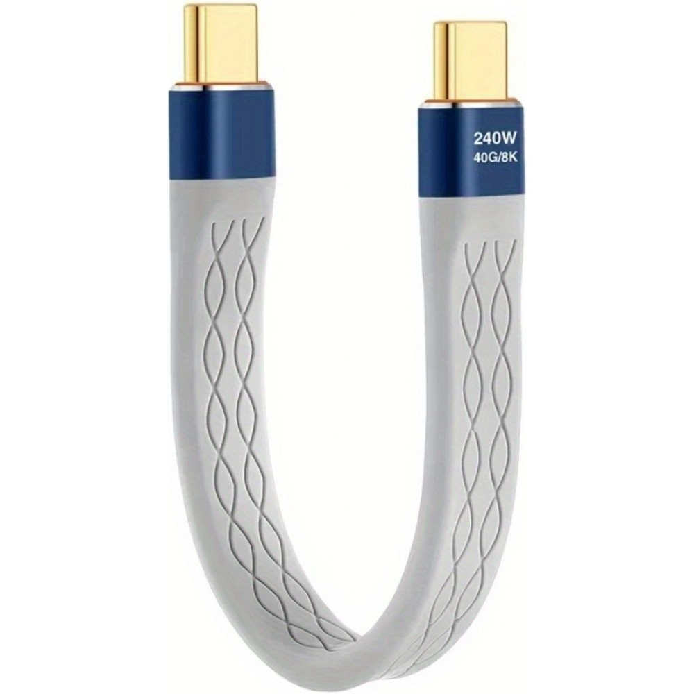 Mini c&acirc;ble plat USB-C PD 240W USB4 40 Gbps 8K@60 Hz compatible Thunderbolt - Gris