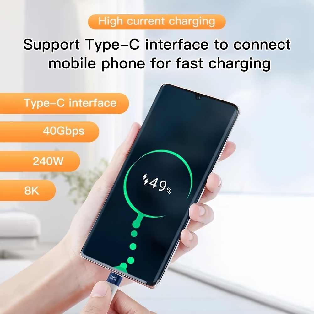 Mini c&acirc;ble plat USB-C PD 240W USB4 40 Gbps 8K@60 Hz compatible Thunderbolt - Gris