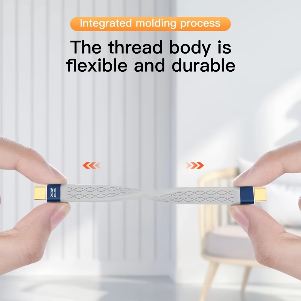 Mini c&acirc;ble plat USB-C PD 240W USB4 40 Gbps 8K@60 Hz compatible Thunderbolt - Gris