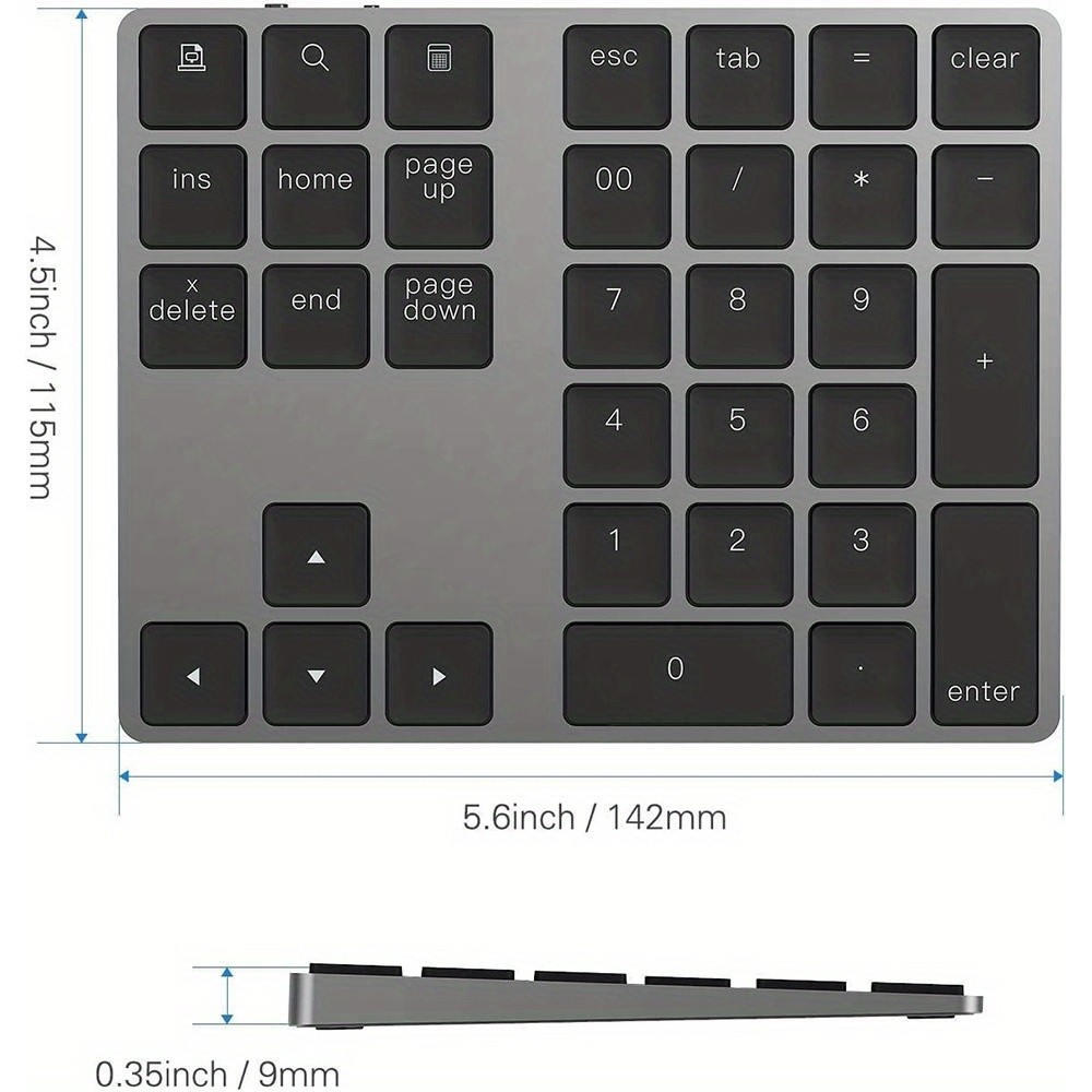Mini clavier pavé numérique sans fil Bluetooth portable rechargeable compact look MacBook - Noir