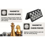 Mini jeu d'&eacute;checs magn&eacute;tique pliable portable (12 cm) id&eacute;al pour les voyages avec pi&egrave;ces dor&eacute;es et argent&eacute;es