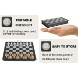 Mini jeu d'&eacute;checs magn&eacute;tique pliable portable (12 cm) id&eacute;al pour les voyages avec pi&egrave;ces dor&eacute;es et argent&eacute;es