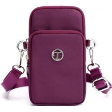 Ultraleichte Mini-Schultertasche 3 Taschen mit Reißverschluss und abnehmbarem Riemen - Violett