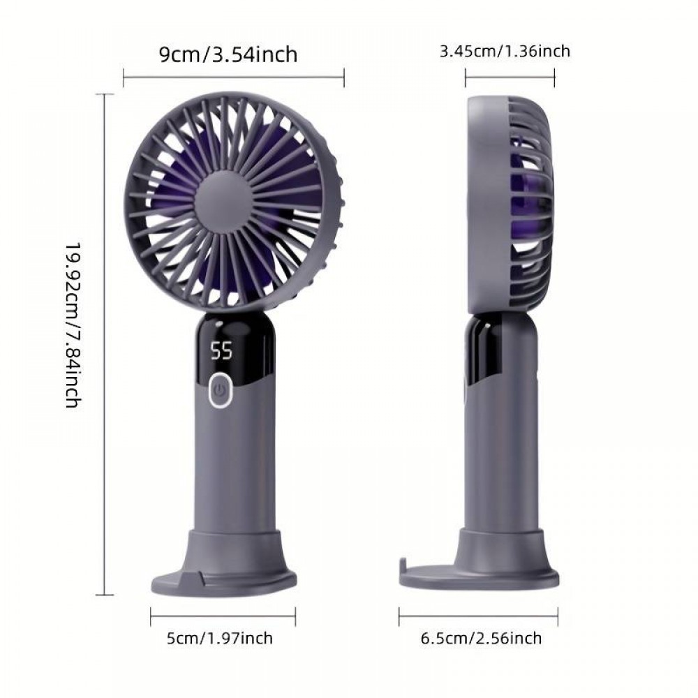 Mini ventilateur USB compact et portable avec affichage LED et pied amovible - Noir