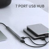 Hub multiport en aluminium avec 7 ports USB-A - Adaptateur USB-A 2.0 pour PC - Argent