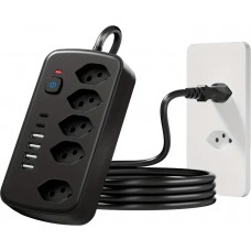 Multiprise 11 en 1 avec protection contre les surcharges (5 prises, 4x USB-A, 2x USB-C, switch on & off) - Noir