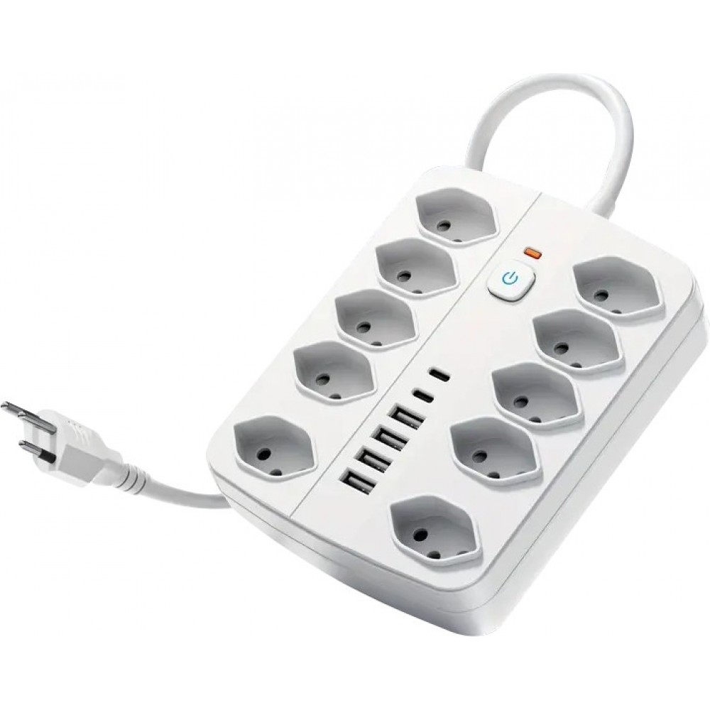 Multiprise 16 en 1 (10 prises AC / 4 ports USB-A / 2 ports USB-C) avec switch On/Off et protection contre surcharge - Blanc