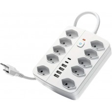 Multiprise 16 en 1 (10 prises AC / 4 ports USB-A / 2 ports USB-C) avec switch On/Off et protection contre surcharge - Blanc
