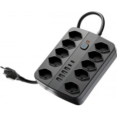 Multiprise 16 en 1 (10 prises AC / 4 ports USB-A / 2 ports USB-C) avec switch On/Off et protection contre surcharge - Noir