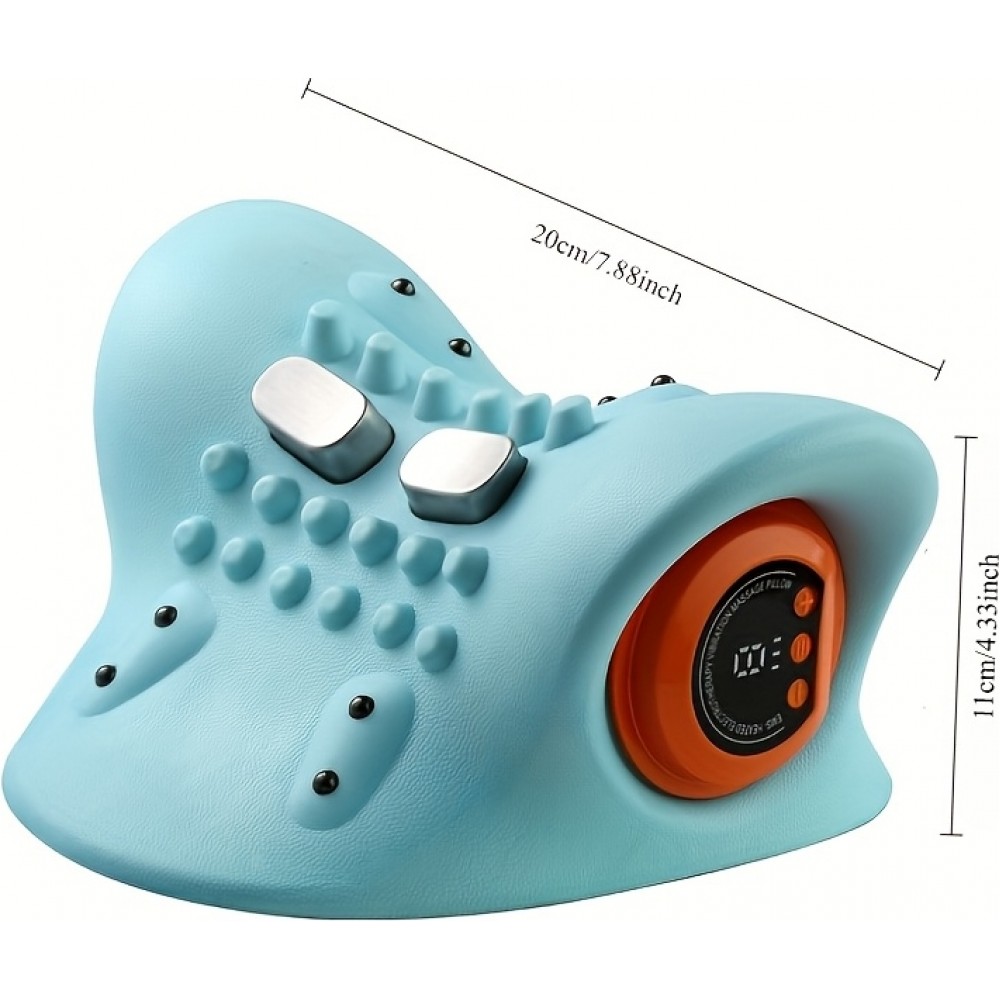 Oreiller support de nuque masseur acupression portable rechargeable pour cou et épaules - Bleu clair