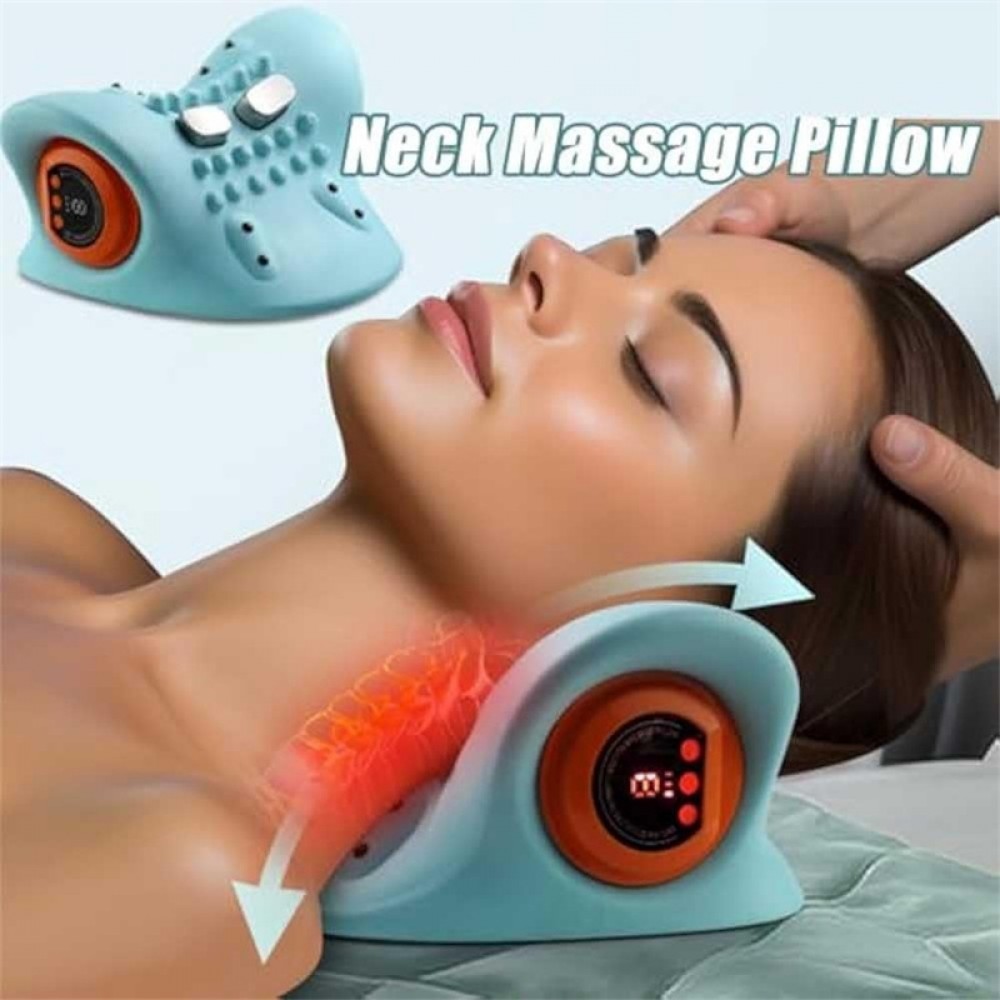 Oreiller support de nuque masseur acupression portable rechargeable pour cou et épaules - Bleu clair