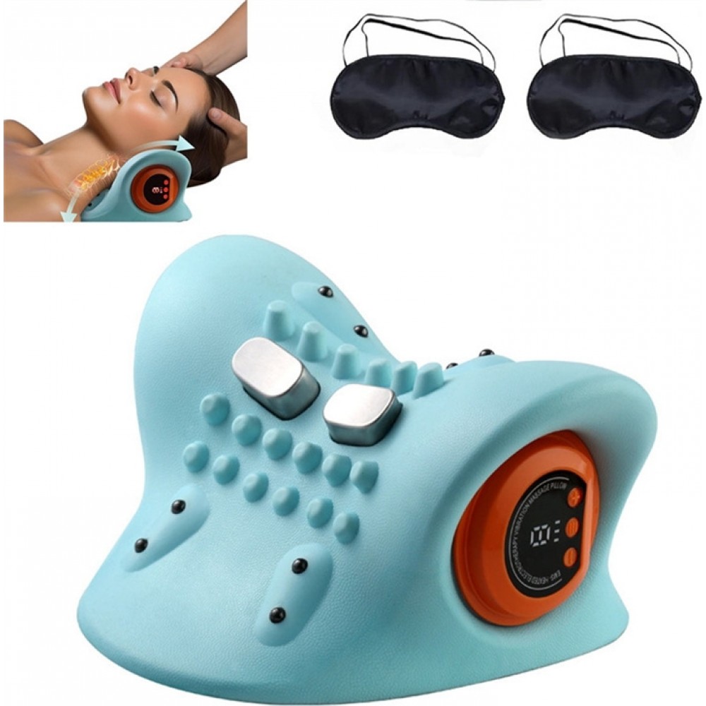Oreiller support de nuque masseur acupression portable rechargeable pour cou et épaules - Bleu clair