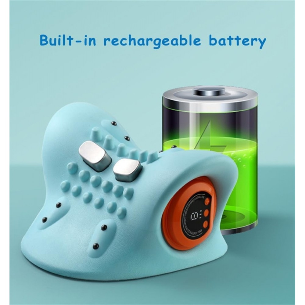 Oreiller support de nuque masseur acupression portable rechargeable pour cou et épaules - Bleu clair