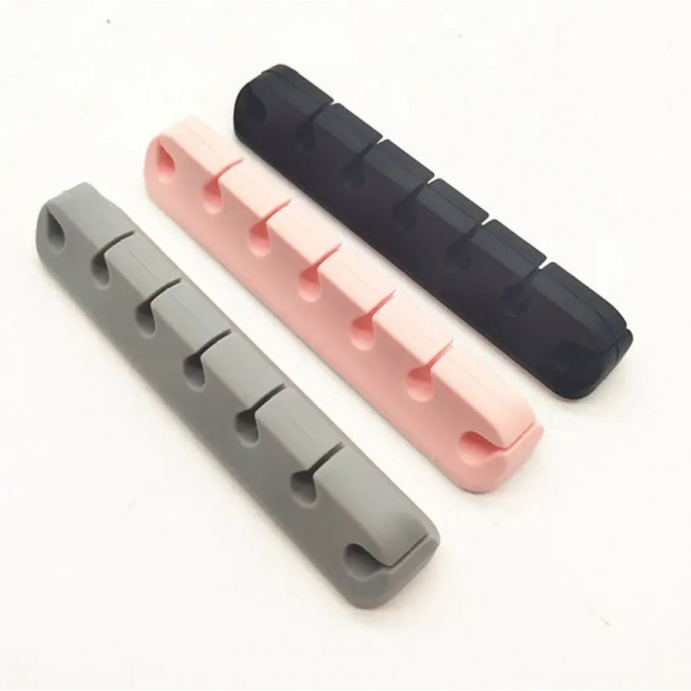 Organisateur de câble 7 canaux Serre-câble en silicone pour table - mur - bande adhésive - Rose