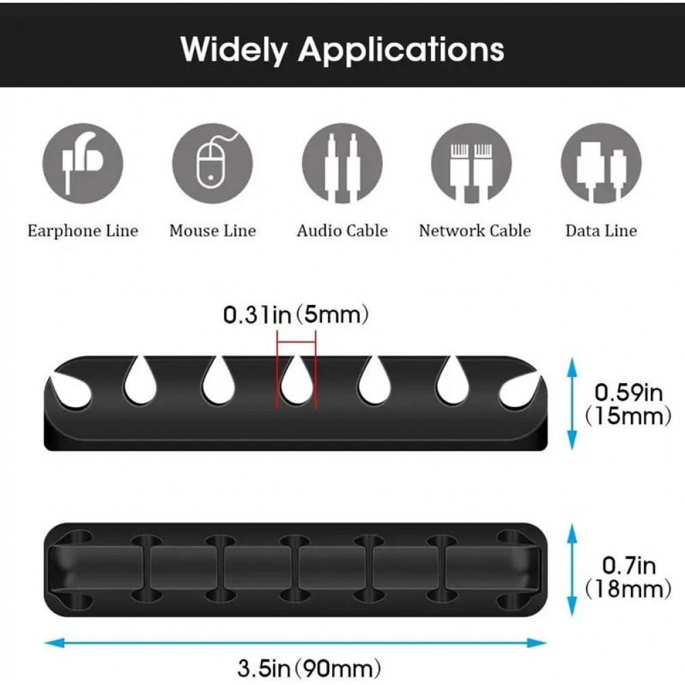 Organisateur de câble 7 canaux Serre-câble en silicone pour table - mur - bande adhésive - Rose