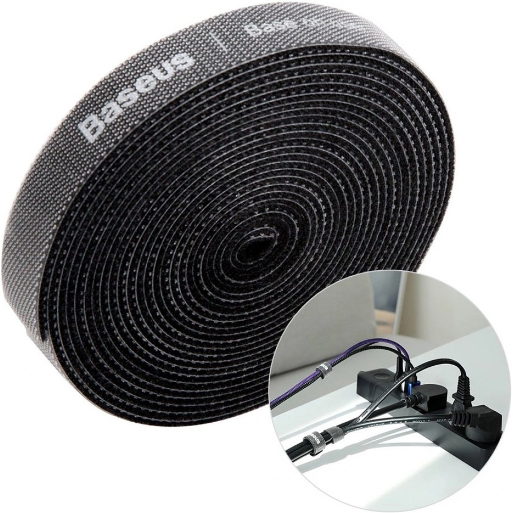 Organisateur de câbles Velcro Baseus Rainbow Circle, Sangles en boucle et crochet 3m, Ruban adhésif Velcro ACMGT-F01 - Noir