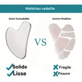 Outil de massage facial gua sha en acier inoxydable premium avec bo&icirc;te cadeau &eacute;l&eacute;gante - Argent