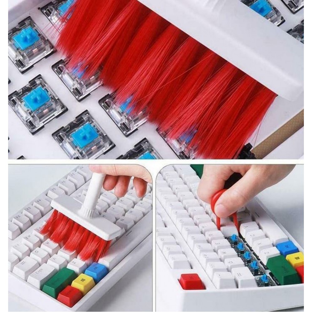 Outil de nettoyage 5 en 1 pour clavier et AirPods - Blanc - Rouge