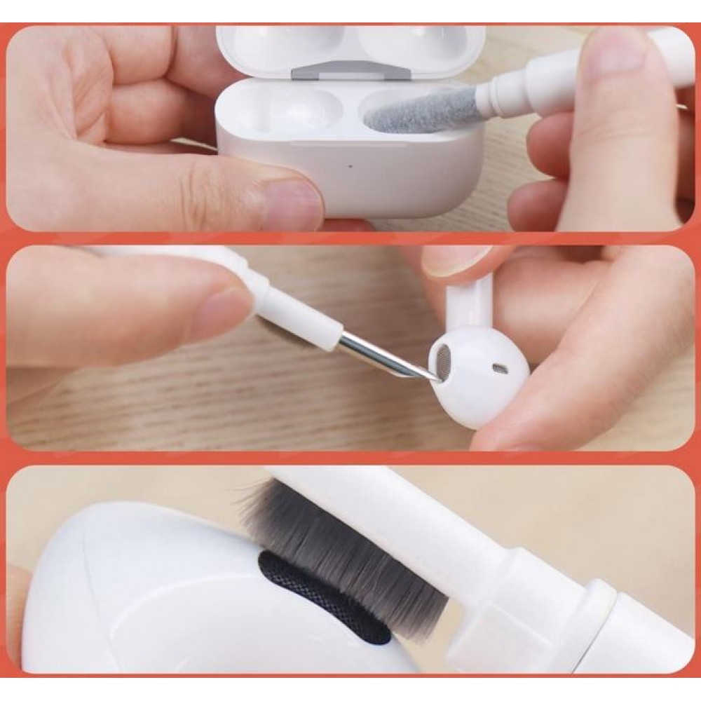 Outil de nettoyage 5 en 1 pour clavier et AirPods - Blanc - Rouge