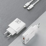 Pack chargeur mural 30W USB-A / USB-C GaN Dudao A30EUT avec c&acirc;ble USB-C vers Lightning iPhone - Blanc