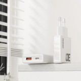 Pack chargeur mural 30W USB-A / USB-C GaN Dudao A30EUT avec c&acirc;ble USB-C vers Lightning iPhone - Blanc