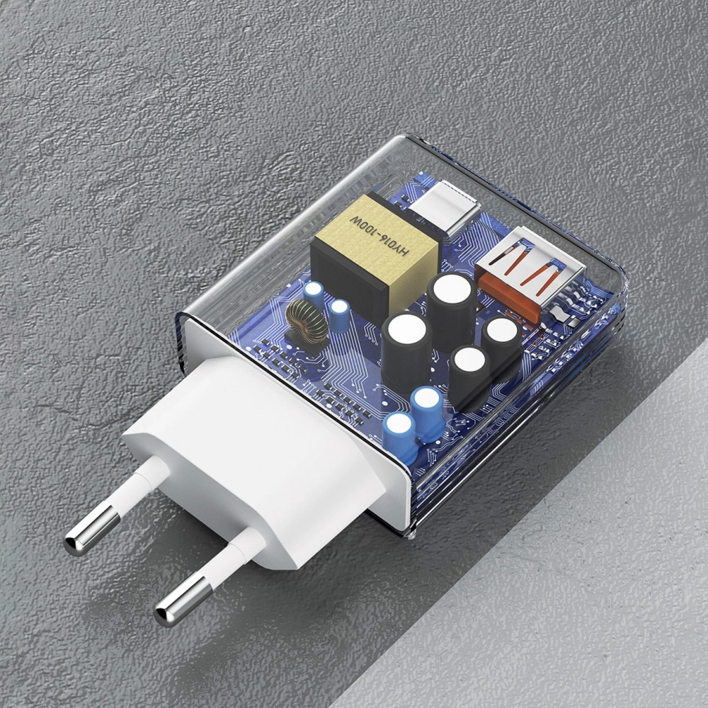 Pack chargeur mural 30W USB-A / USB-C GaN Dudao A30EUT avec c&acirc;ble USB-C vers Lightning iPhone - Blanc