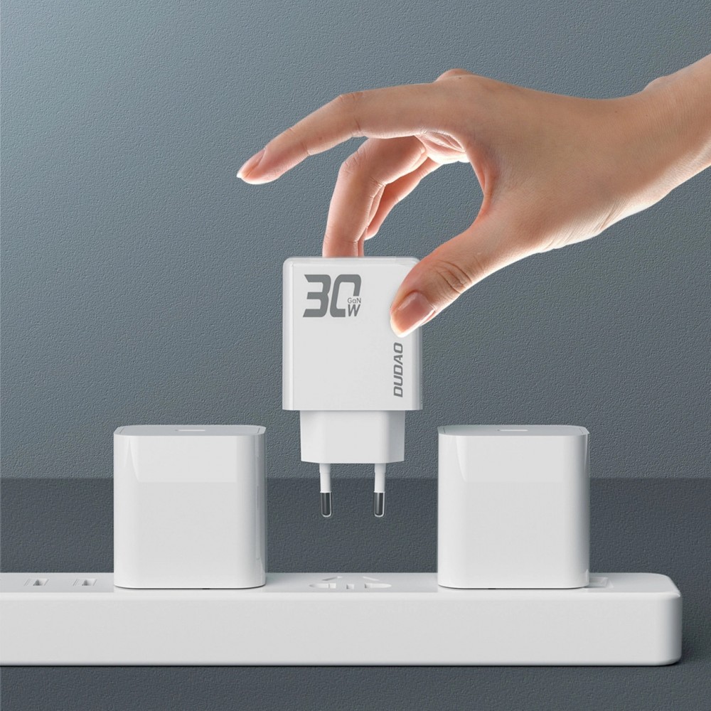 Pack chargeur mural 30W USB-A / USB-C GaN Dudao A30EUT avec c&acirc;ble USB-C vers Lightning iPhone - Blanc