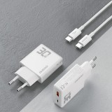 Pack chargeur mural 30W USB-A / USB-C GaN Dudao A30EUT avec câble USB-C vers USB-C - Blanc