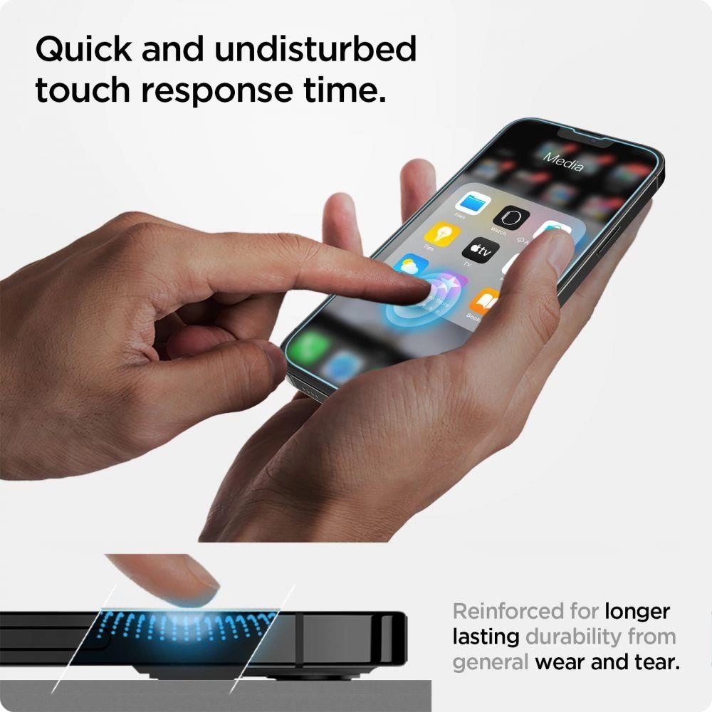 Pack de 2 vitres de protection Spigen Glas.tR EZ Fit avec système d'installation facile - iPhone 13 / 13 Pro / 14 / 16e