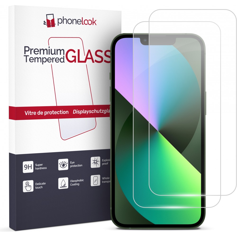 Pack de 2 vitres de protection d'&eacute;cran en verre tremp&eacute; - iPhone 13