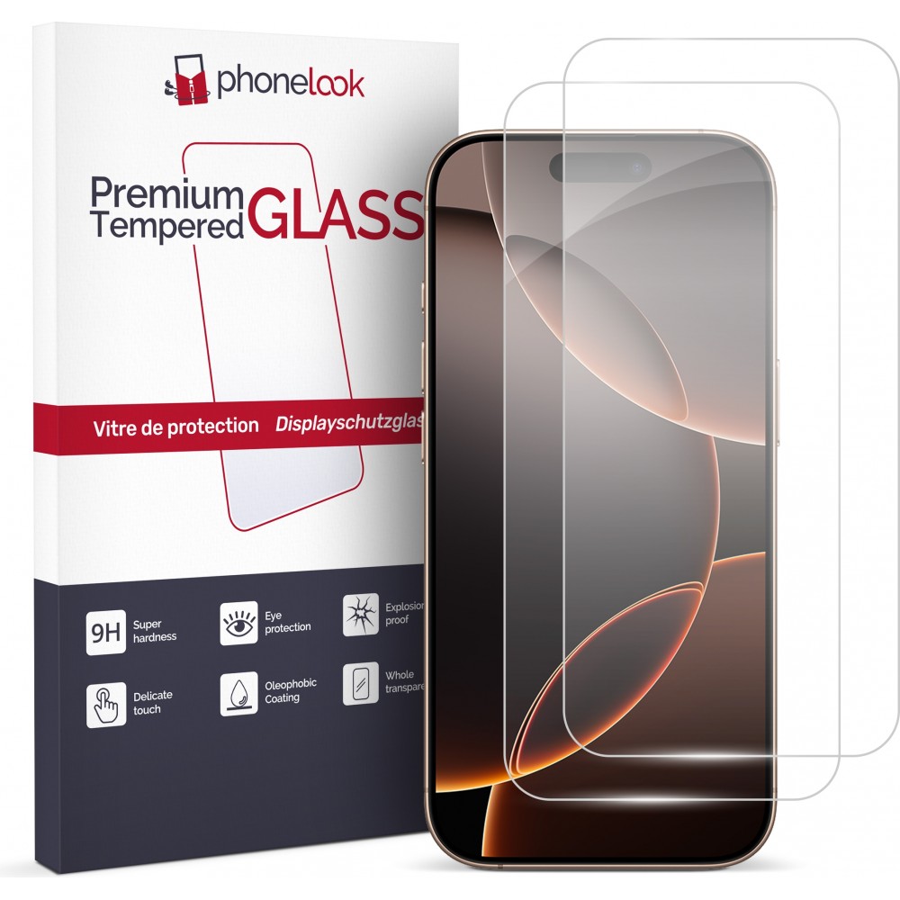 Pack de 2 vitres de protection d'&eacute;cran en verre tremp&eacute; - iPhone 16 Pro Max