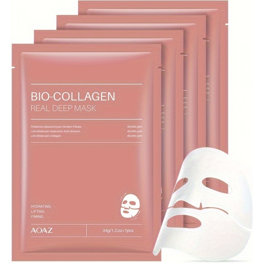 Pack de 4 masques hydratants bio-collagène acide hyaluronique nicotinamide tous types de peau