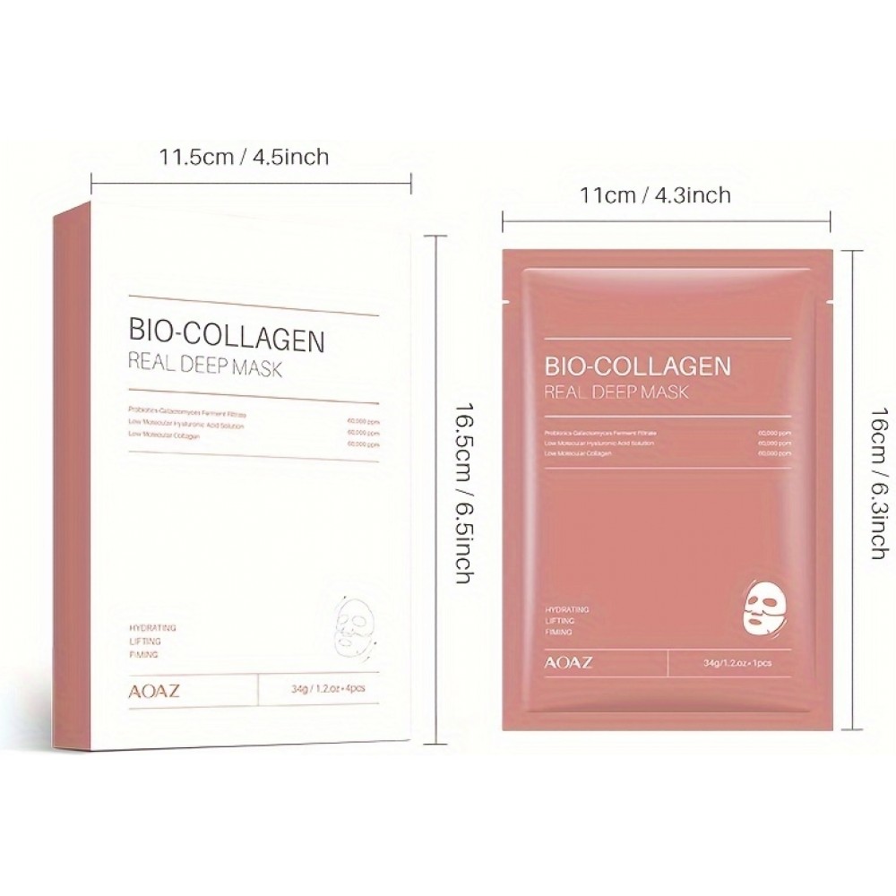 Pack de 4 masques hydratants bio-collagène acide hyaluronique nicotinamide tous types de peau