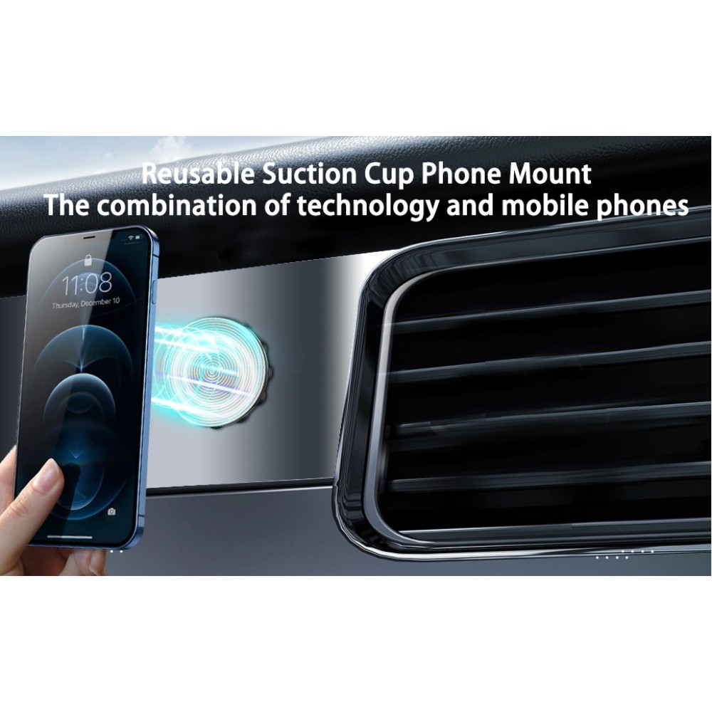 Patch magn&eacute;tique MagSafe rotatif 360&deg; en silicone avec ventouse pour support t&eacute;l&eacute;phone - Noir