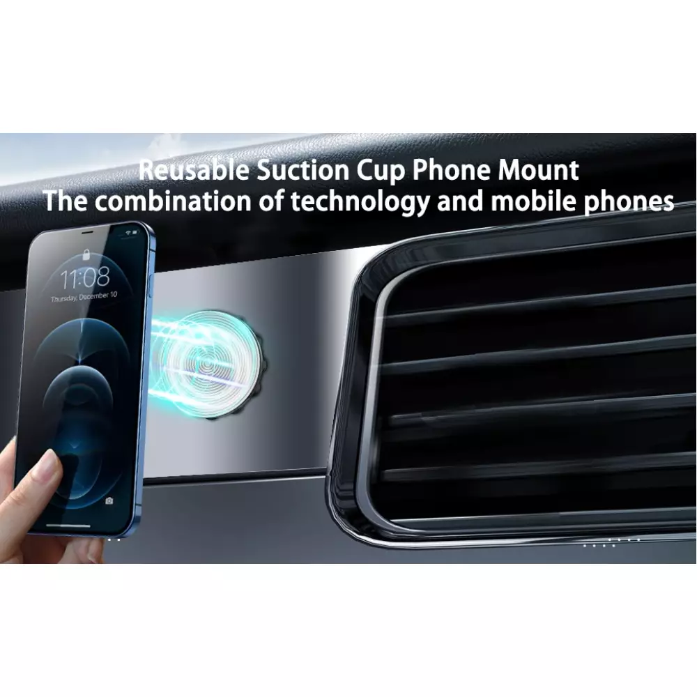 Patch magn&eacute;tique MagSafe rotatif 360&deg; en silicone avec ventouse pour support t&eacute;l&eacute;phone - Noir