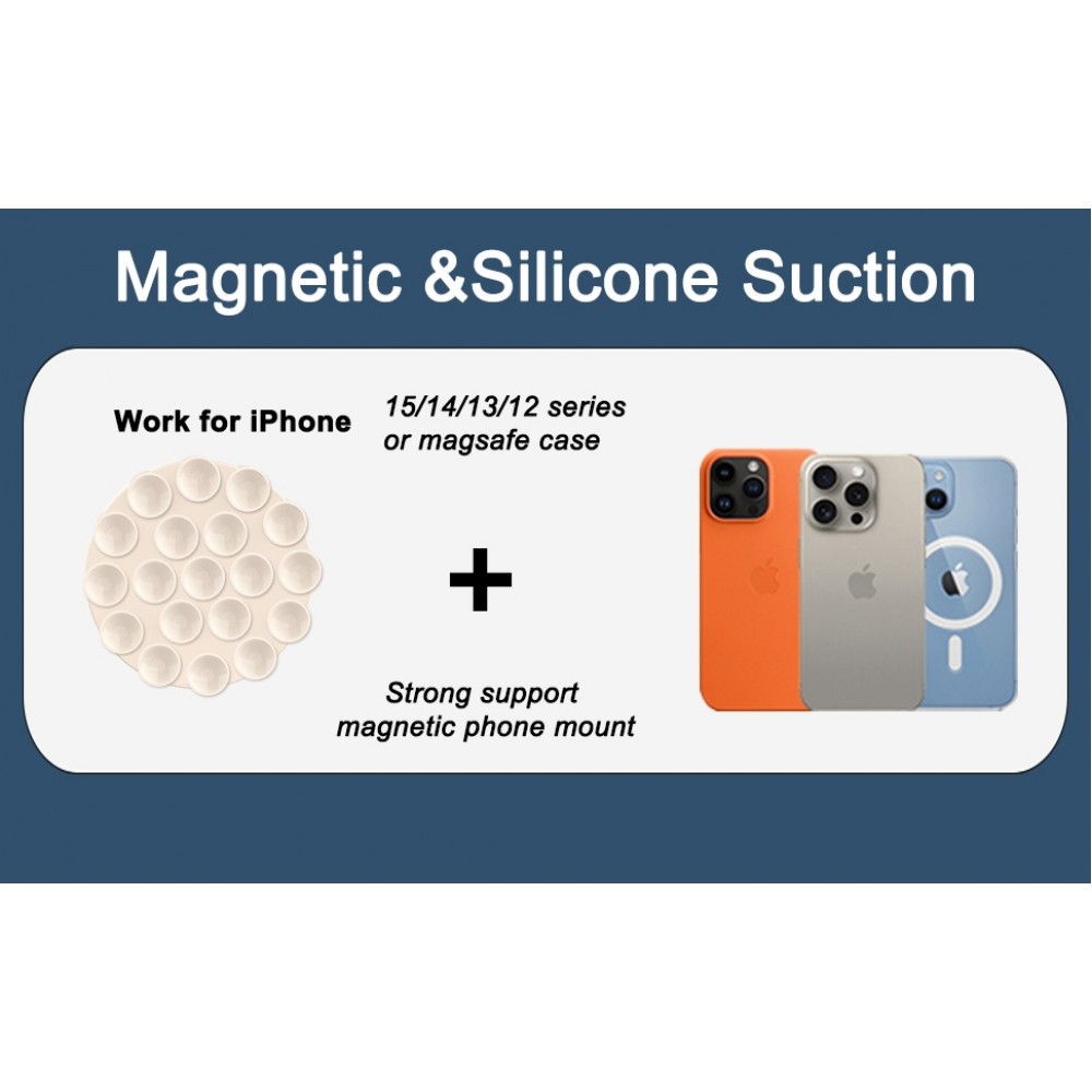 Patch magn&eacute;tique MagSafe rotatif 360&deg; en silicone avec ventouse pour support t&eacute;l&eacute;phone - Noir