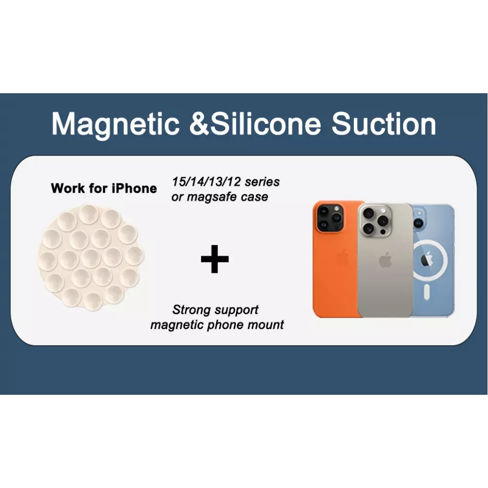 Patch magn&eacute;tique MagSafe rotatif 360&deg; en silicone avec ventouse pour support t&eacute;l&eacute;phone - Noir