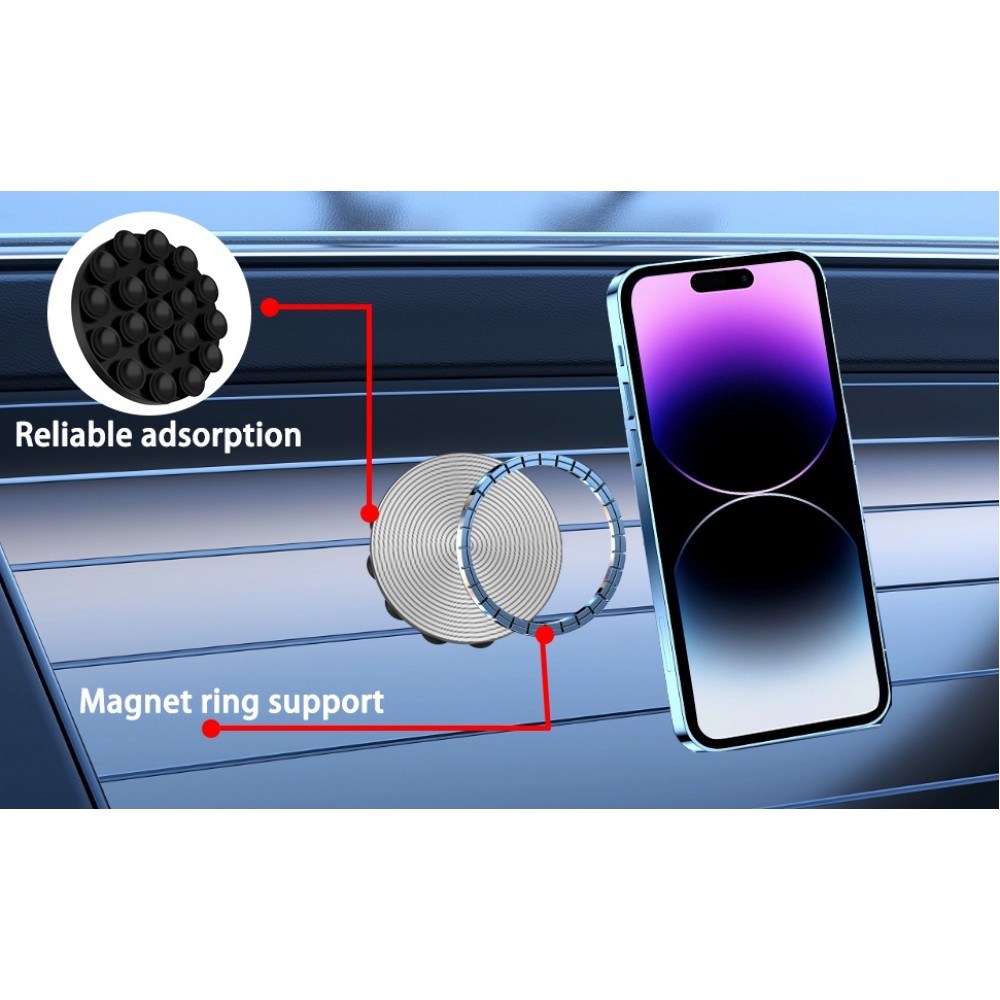 Patch magn&eacute;tique MagSafe rotatif 360&deg; en silicone avec ventouse pour support t&eacute;l&eacute;phone - Rose