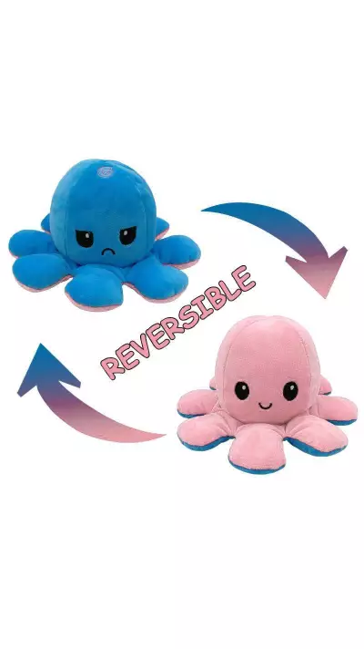 Peluche poulpe réversible double face Mood Octopus - Bleu / - Rose